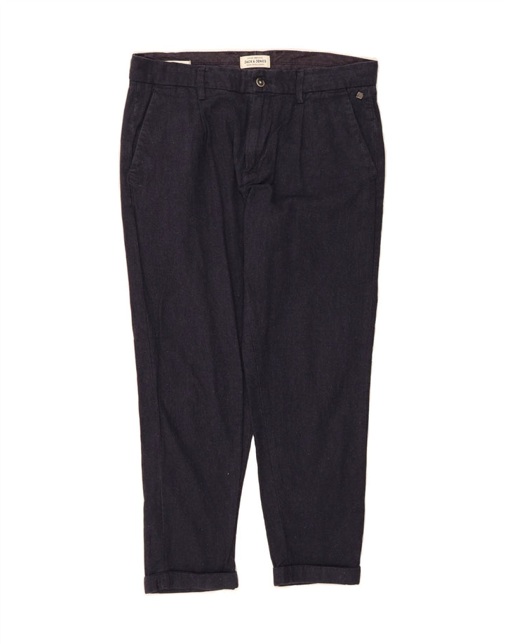 JACK & JONES Mens Slim Cropped Trousers W32 L25 Navy Blue Cotton Vintage Jack & Jones and Second-Hand Jack & Jones from Messina Hembry 