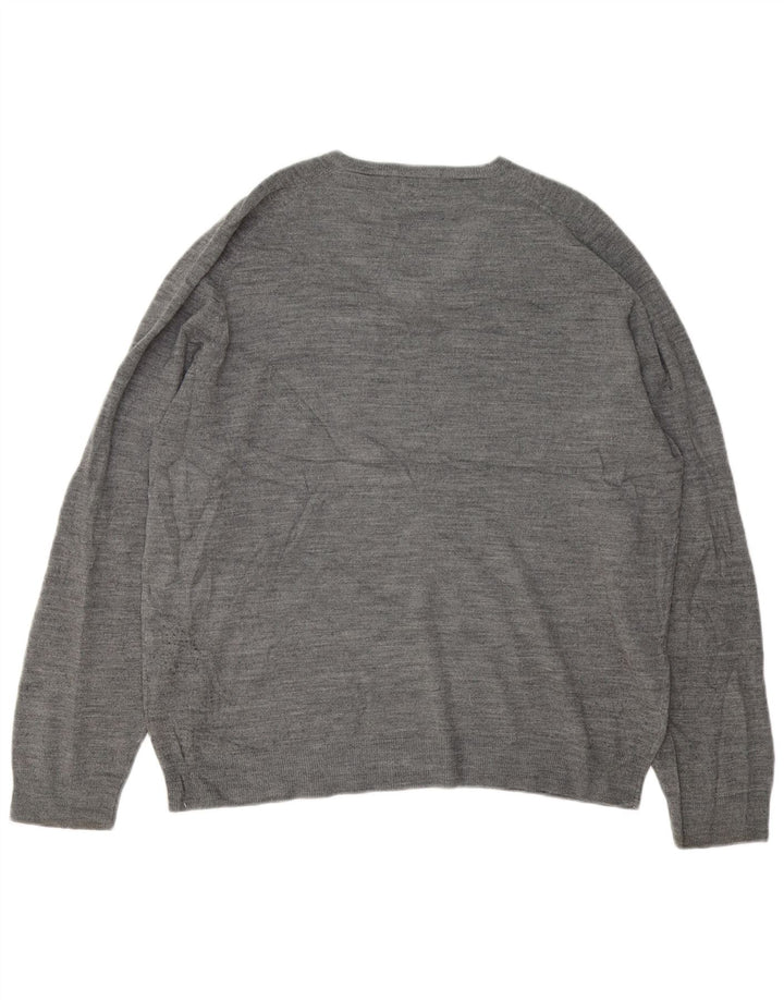 Suéter masculino Marks & Spencer Blue Harbor com decote em V XL cinza manchado