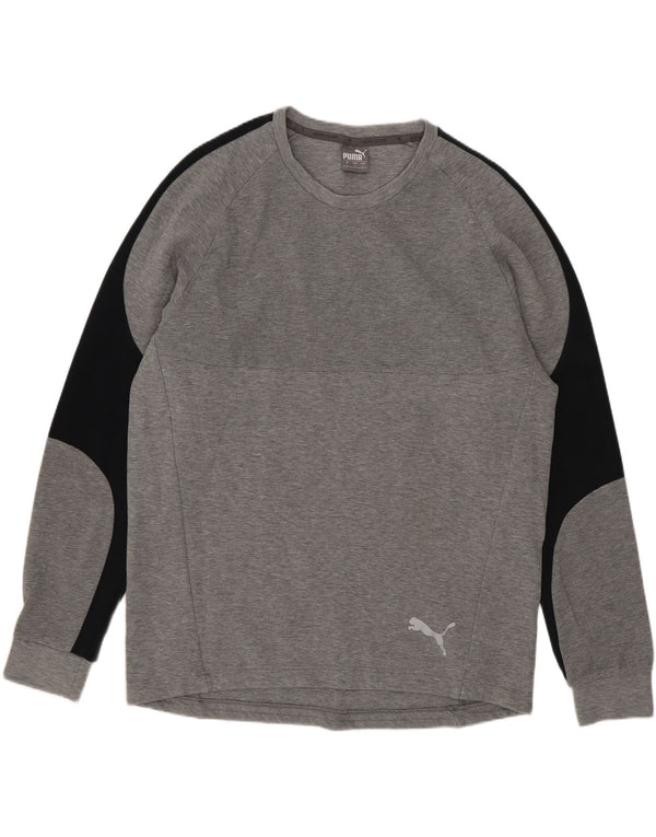 Puma masculino top manga comprida grande cinza colorblock algodão