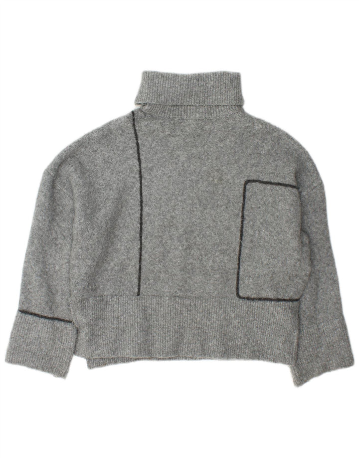 Zara Suéter feminino oversized com gola redonda Reino Unido 10 pequeno cinza acrílico