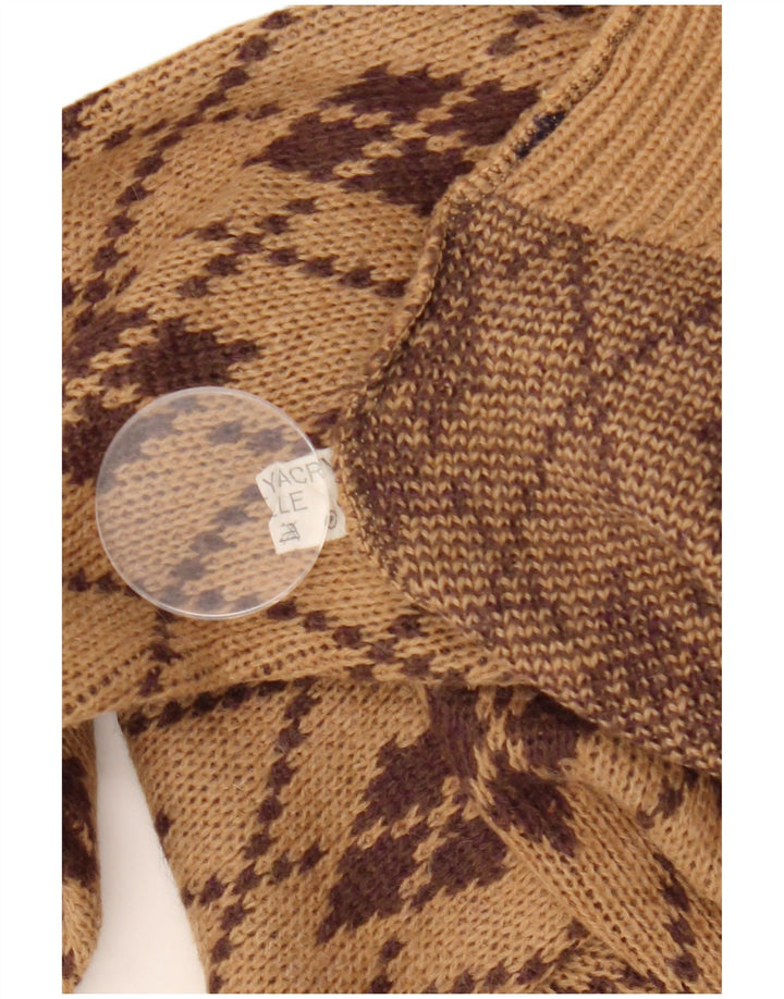 Suéter feminino VINTAGE com gola redonda Reino Unido 18 XL marrom Argyle/Diamante