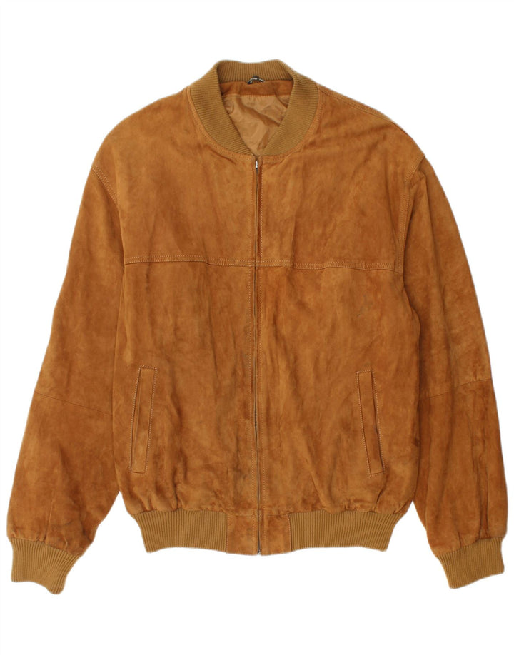 Jaqueta bomber masculina vintage de camurça IT 54 2XL couro marrom