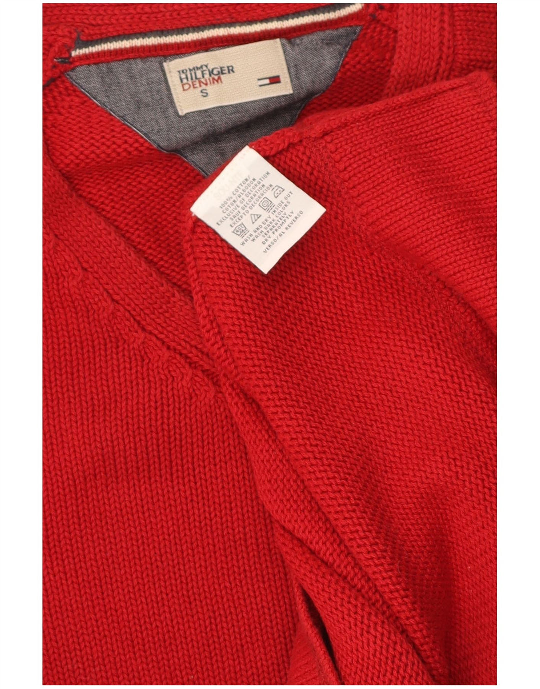 TOMMY HILFIGER Suéter masculino com decote em V pequeno algodão vermelho