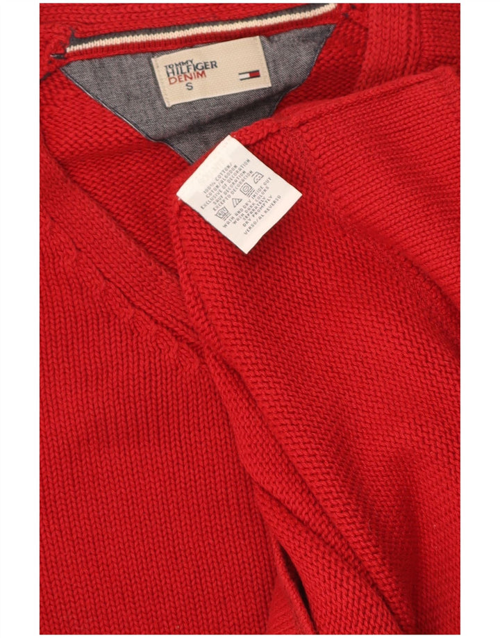 TOMMY HILFIGER Suéter masculino com decote em V pequeno algodão vermelho