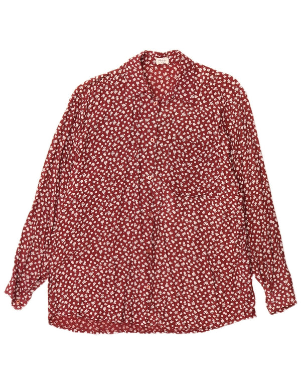 Camisa feminina vintage UK 18 XL viscose floral vermelha