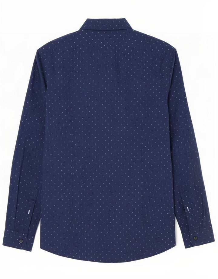 Camisa masculina Hugo Boss Regular Fit grande algodão manchado azul marinho