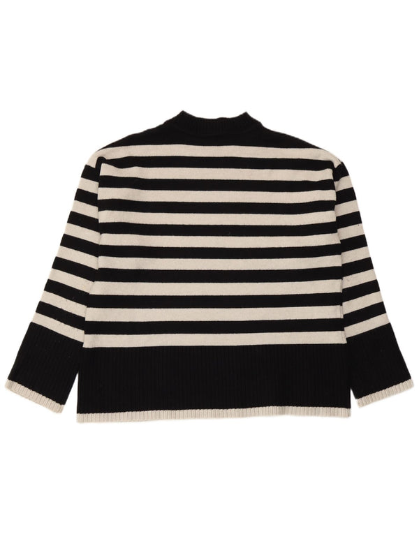 Suéter feminino Zara com gola redonda e viscose listrada azul marinho médio UK 14