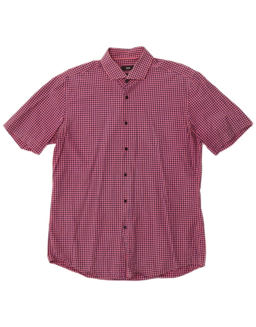 Camisa masculina de manga curta Slim Fit Hugo Boss grande guingão rosa