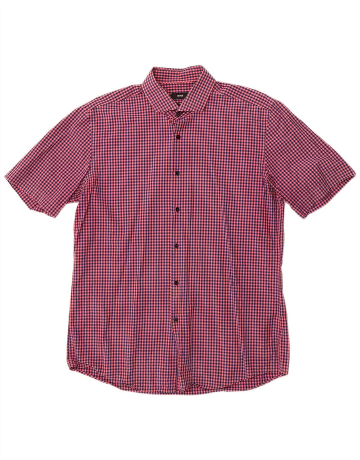 Camisa masculina de manga curta Slim Fit Hugo Boss grande guingão rosa
