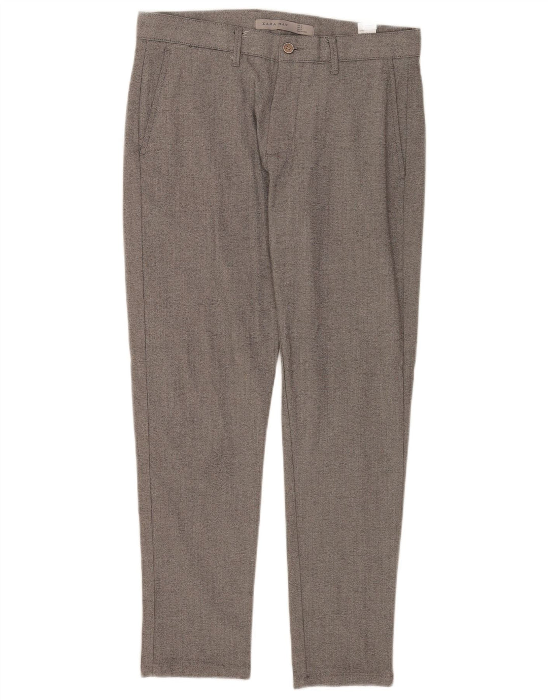 Zara Mens Slim Chino Calças EU 38 Pequeno W30 L27 Poliéster Cinza