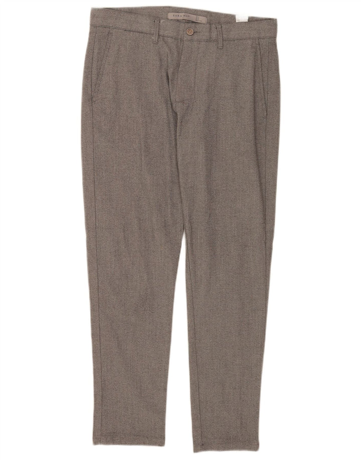 Zara Mens Slim Chino Calças EU 38 Pequeno W30 L27 Poliéster Cinza
