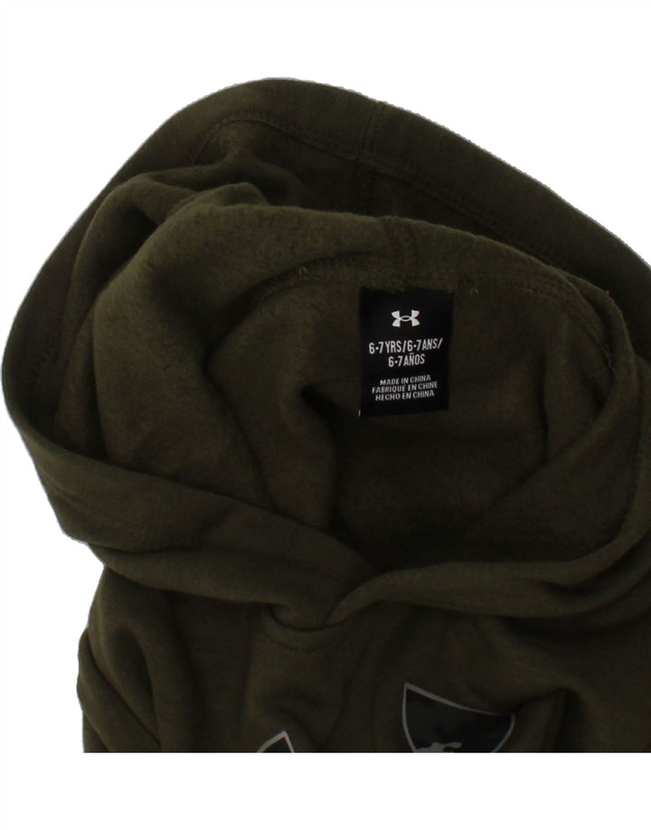 UNDER ARMOUR Boys Graphic Hoodie Jumper 6-7 Years Khaki Cotton Vintage Under Armour and Second-Hand Under Armour from Messina Hembry 