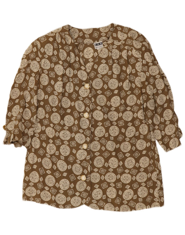 Blusa feminina vintage manga 3/4 IT 43 acetato geométrico cáqui médio
