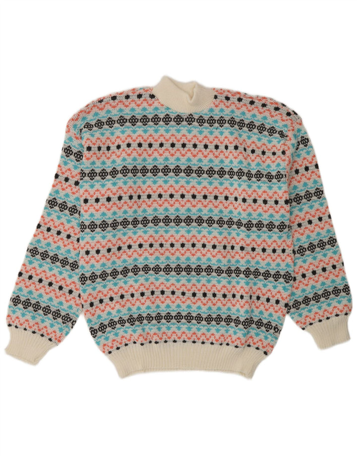 Suéter vintage masculino com gola tartaruga médio multicolorido Fair Isle