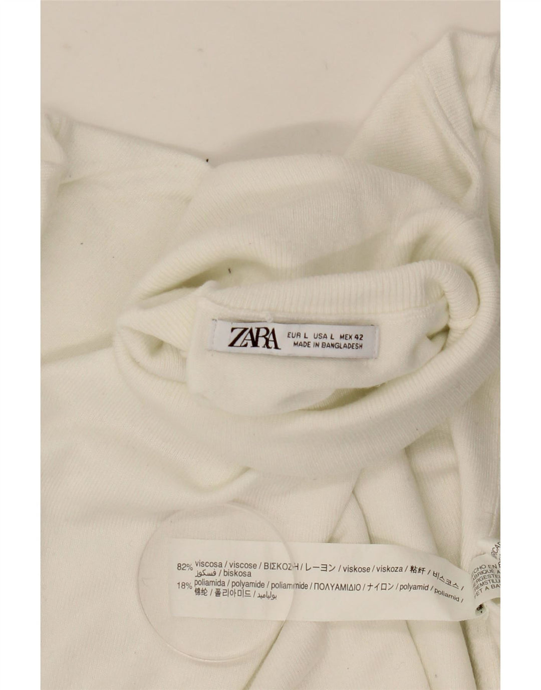 Suéter feminino Zara com gola redonda e viscose branca grande Reino Unido 16