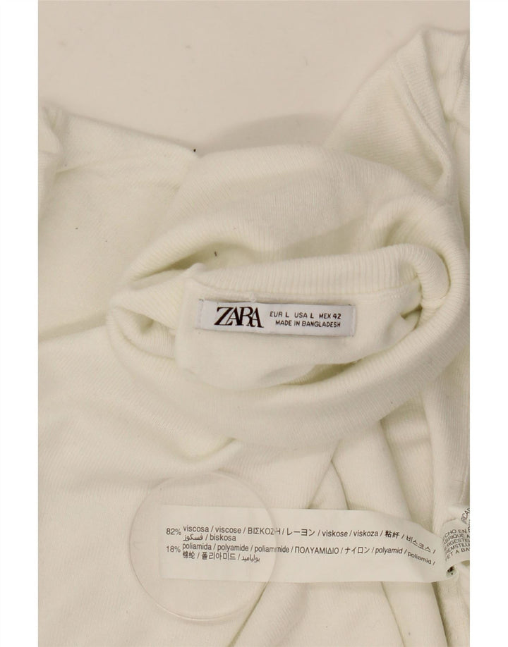 Suéter feminino Zara com gola redonda e viscose branca grande Reino Unido 16