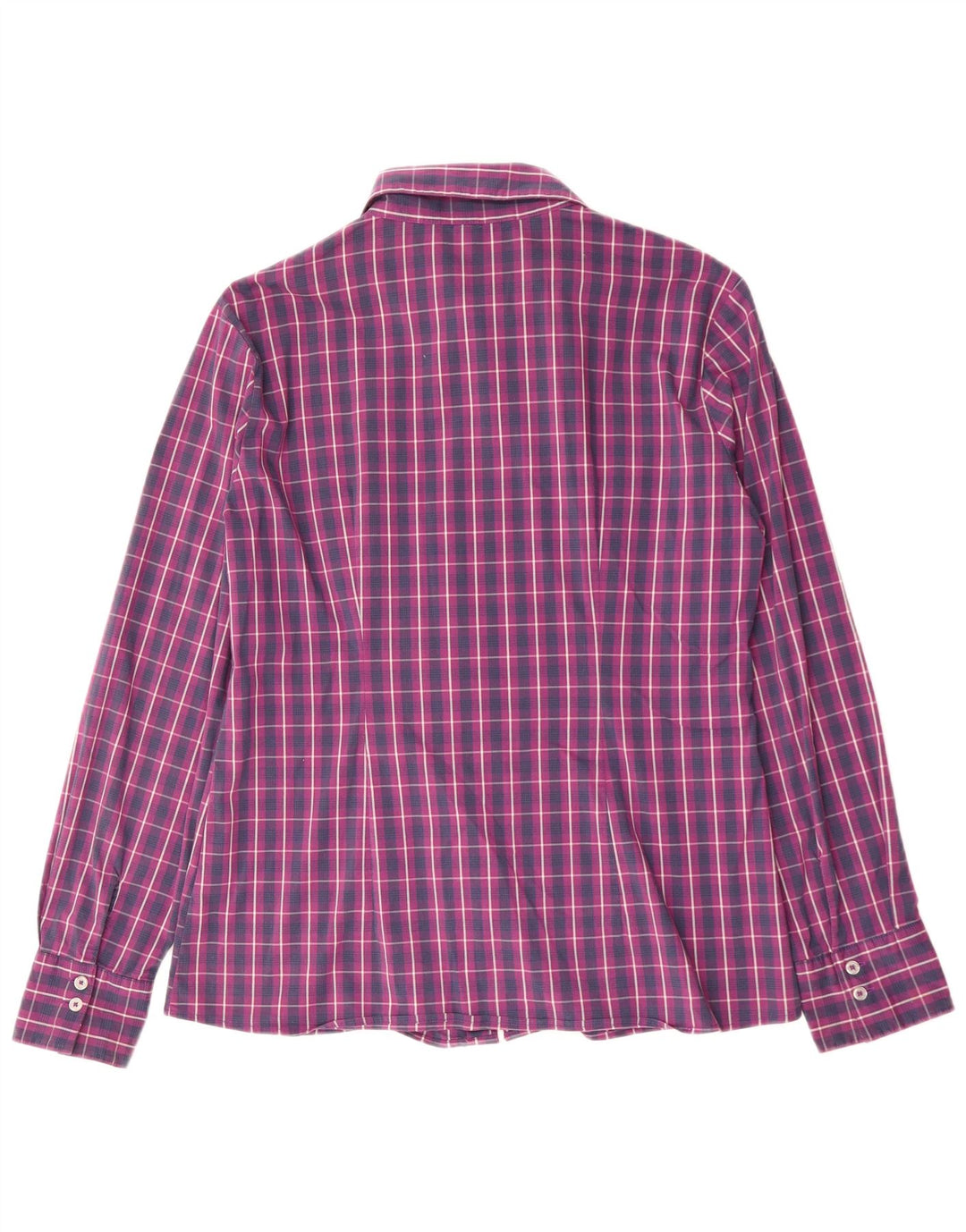 Camisa feminina BENETTON UK 16 grande algodão xadrez roxo