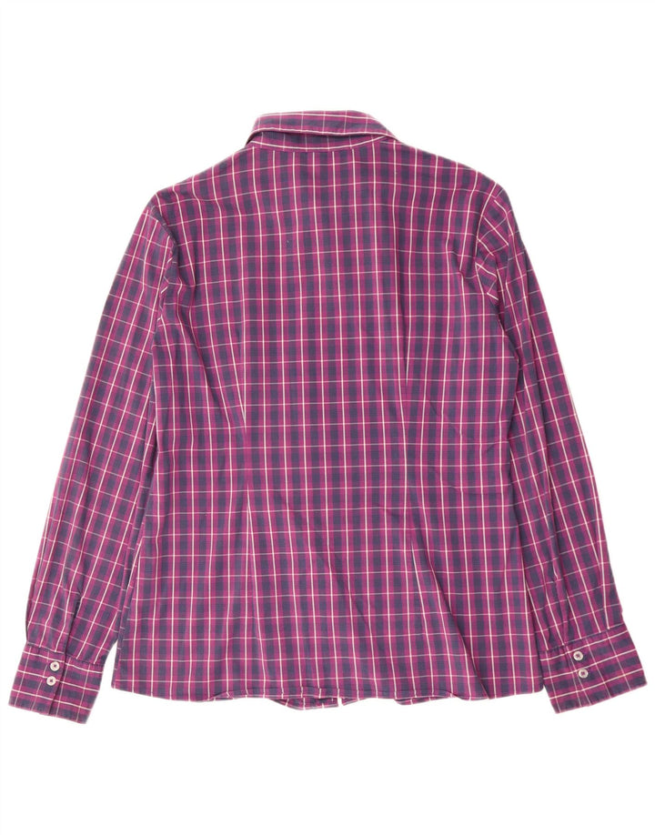 Camisa feminina BENETTON UK 16 grande algodão xadrez roxo