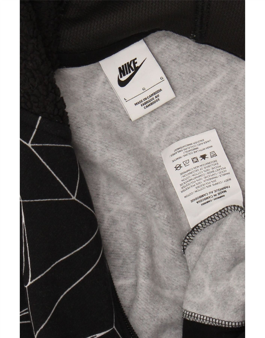 Suéter NIKE Boys Zip com capuz 12-13 anos grande algodão geométrico preto