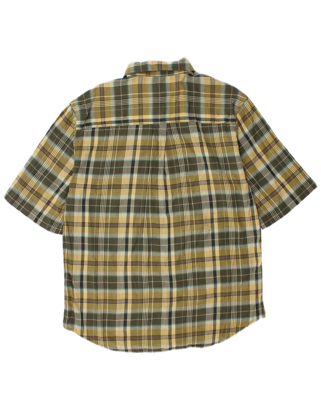 Camisa masculina de manga curta Woolrich, algodão xadrez médio cáqui