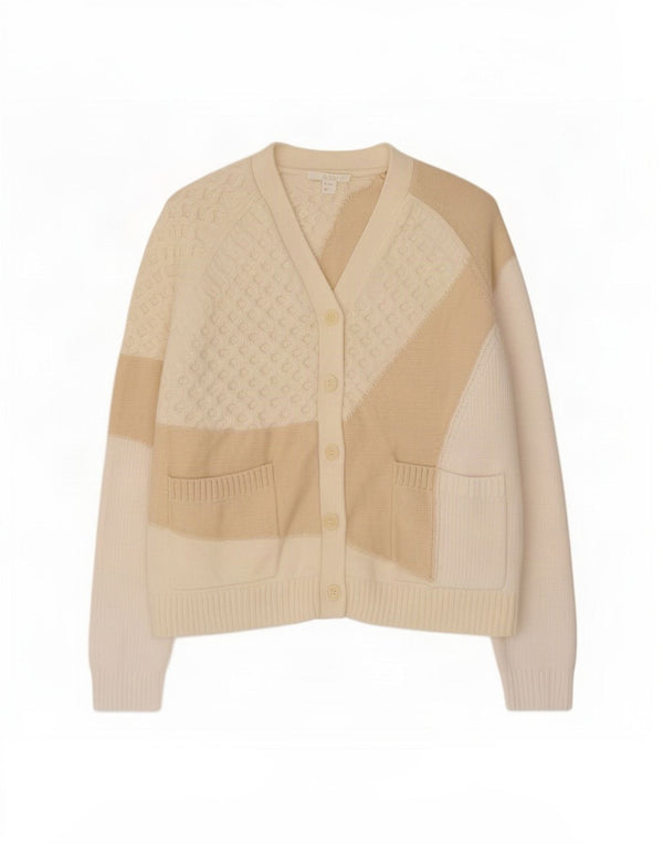 Suéter cardigã feminino Cos UK 14 algodão colorblock bege médio