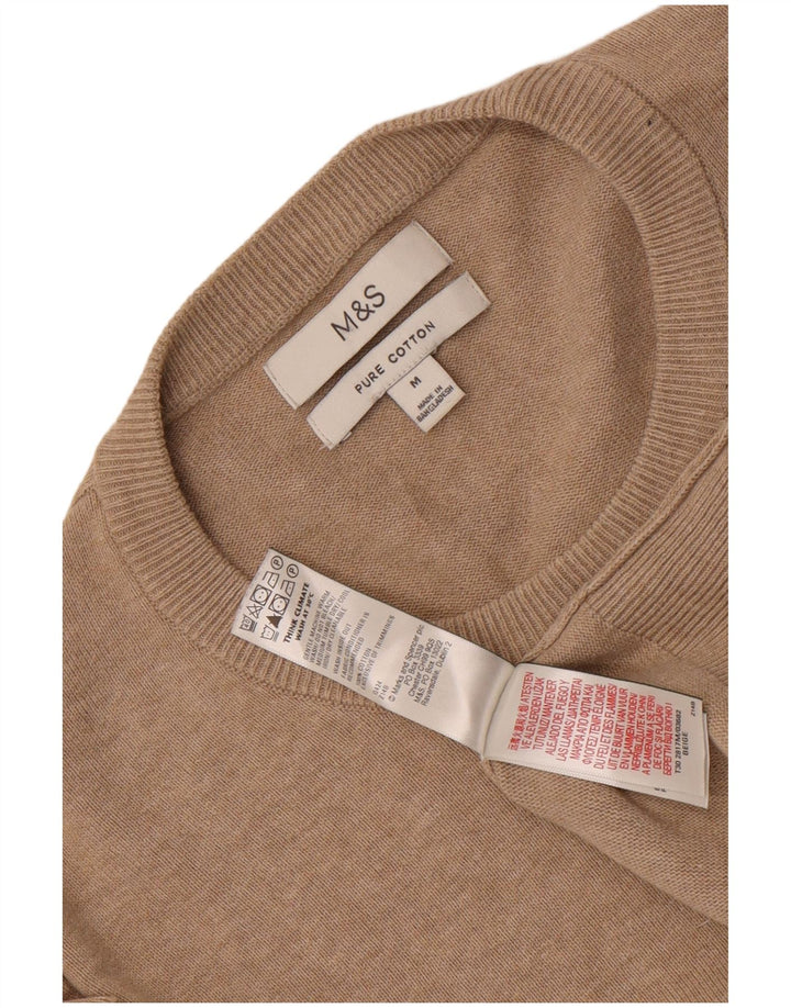 Suéter masculino Marks & Spencer com gola redonda, algodão bege médio