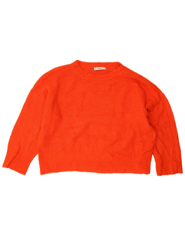Zara Suéter feminino cropped grande com gola canoa Reino Unido 14 médio laranja