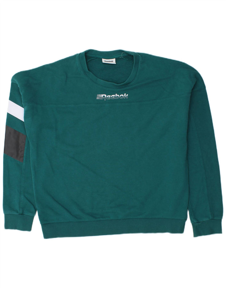 Reebok masculino gráfico moletom jumper médio verde colorblock algodão