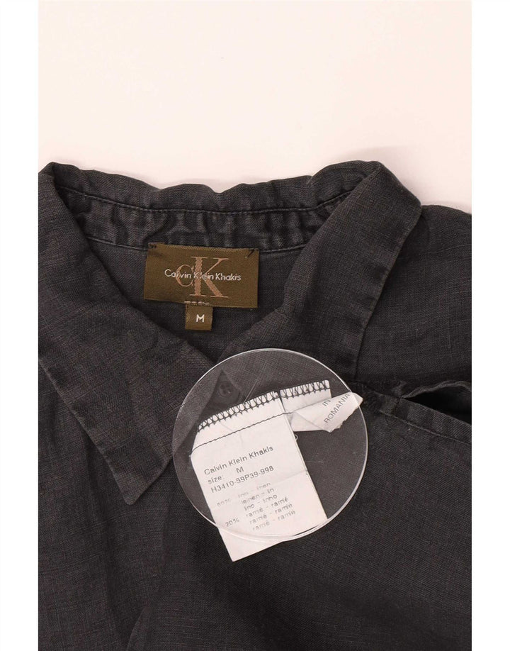Calvin Klein Camisa cáqui feminina UK 12 linho cinza médio