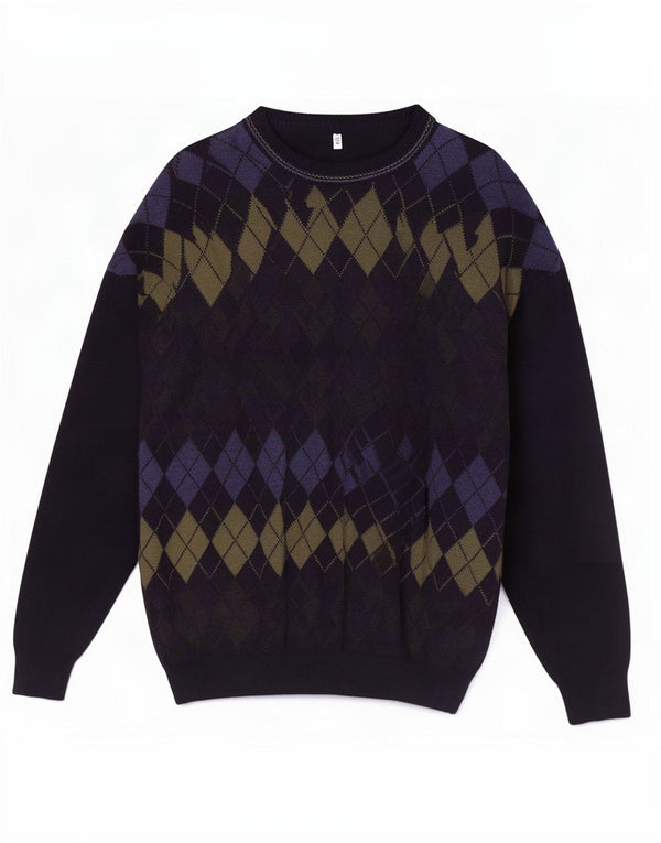 Suéter vintage masculino com gola redonda IT 52/54 grande azul marinho