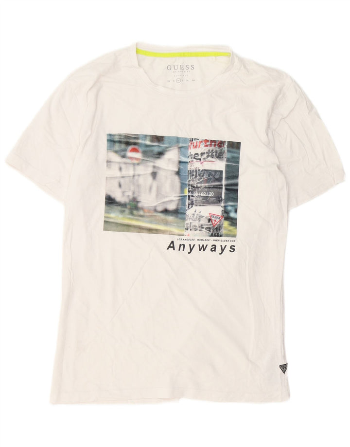 Guess Camiseta masculina slim fit gráfica top médio algodão branco