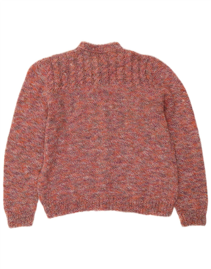 Suéter cardigã feminino vintage Reino Unido 14 médio rosa manchado