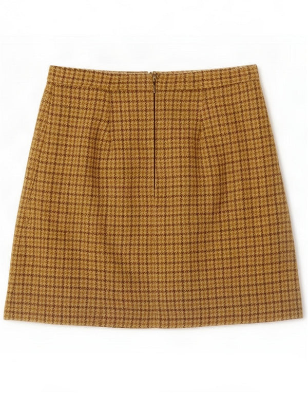 Minissaia feminina vintage pequena W26 xadrez marrom