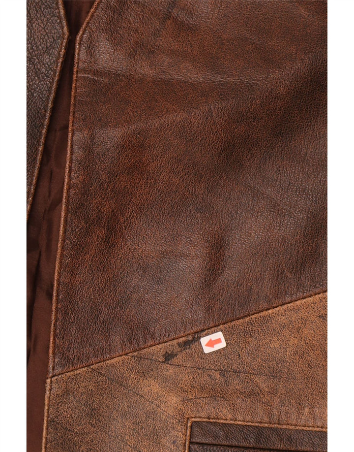 Colete de couro masculino vintage bloco colorido marrom médio