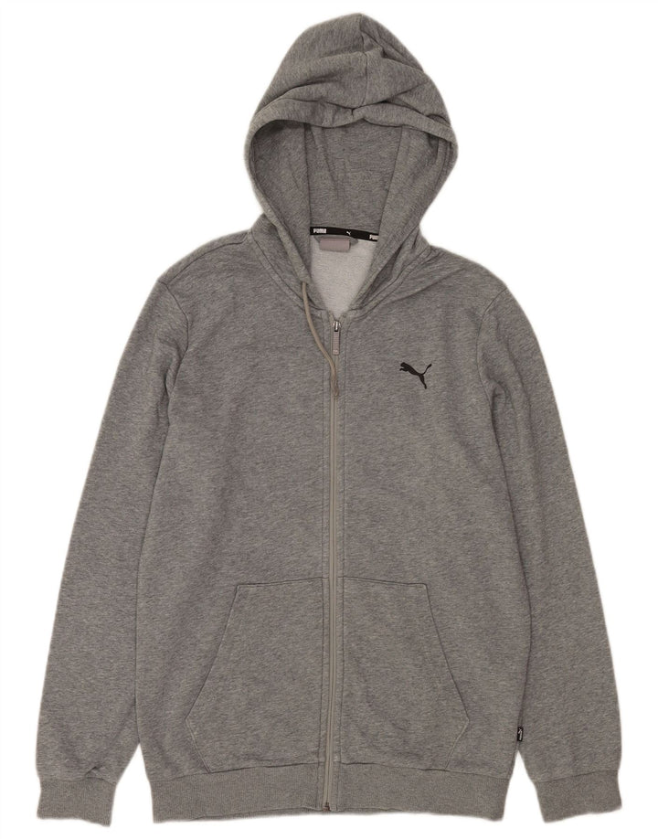 Suéter Puma masculino com capuz e zíper pequeno algodão cinza