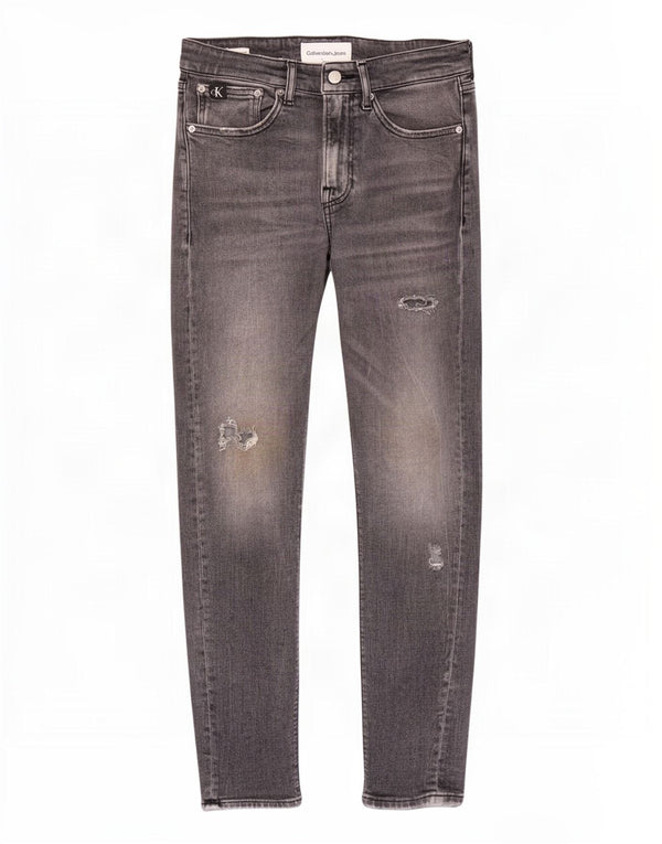 Calça jeans skinny feminina Calvin Klein desgastada W28 L30 algodão cinza