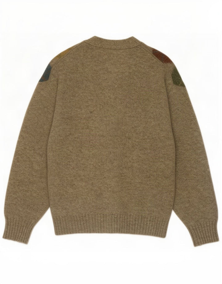 Suéter cardigã masculino Trussardi grande cáqui Argyle/Diamante