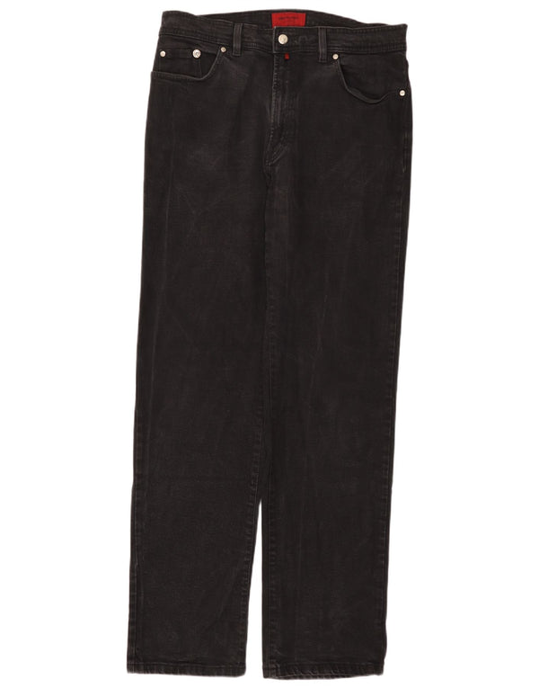 Pierre Cardin Mens Straight Jeans W36 L34 Algodão Preto