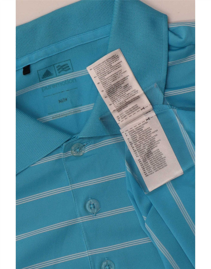 Camisa polo masculina adidas poliéster listrado azul médio