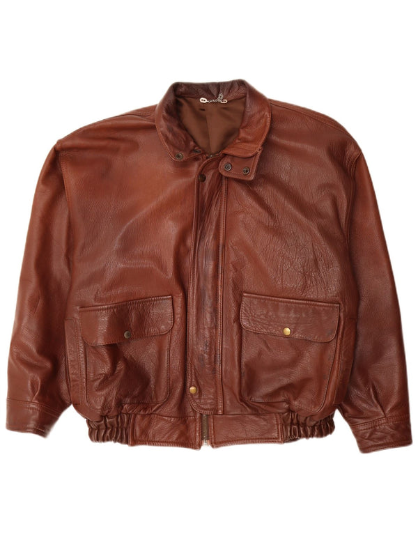 Jaqueta de couro masculina vintage UK 40 grande marrom