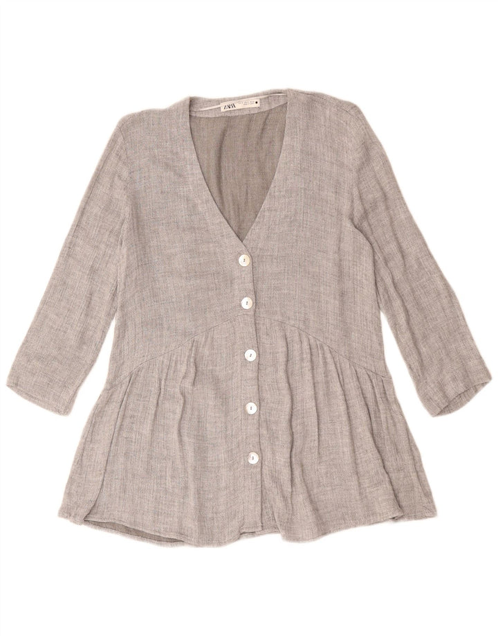 Jaqueta blazer feminina ZARA manga 3/4 com 5 botões Reino Unido 10 pequeno cinza