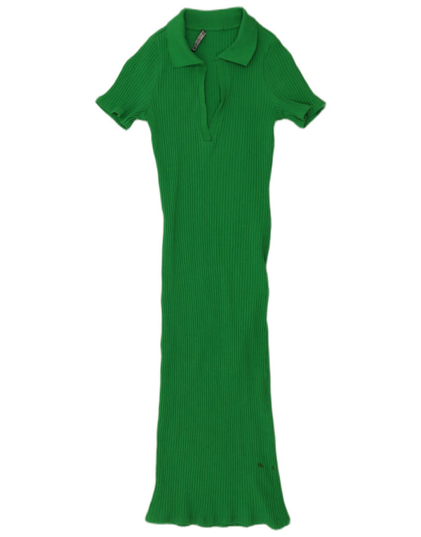 Vestido polo feminino Zara UK 14 algodão verde médio
