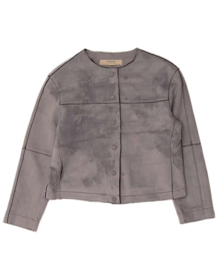 ZARA Womens Crop Bomber Jacket UK 10 Pequeno Poliéster Cinza