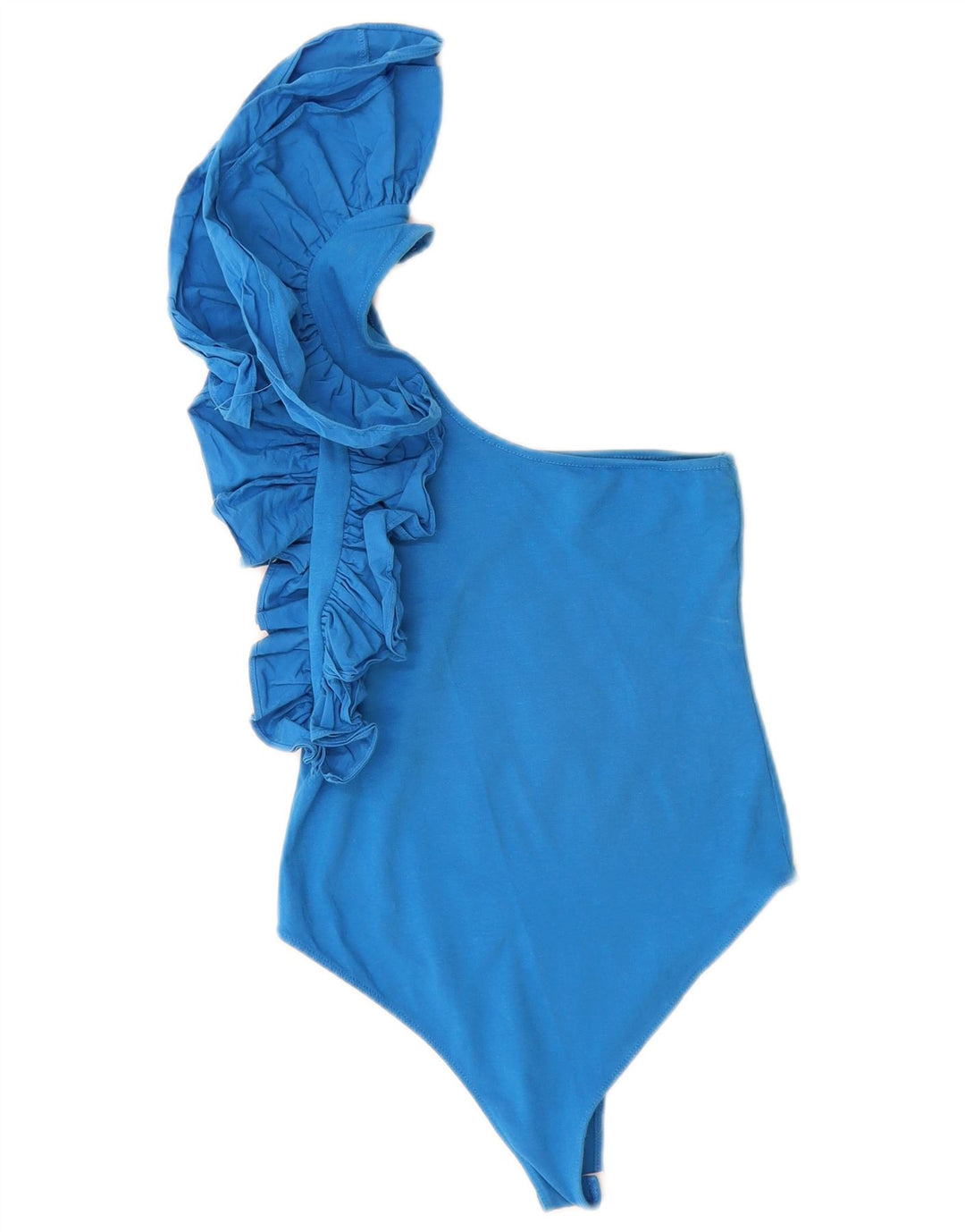 Zara Womens Ruffle One Shoulder Bodysuit UK 8 Small Blue Cotton