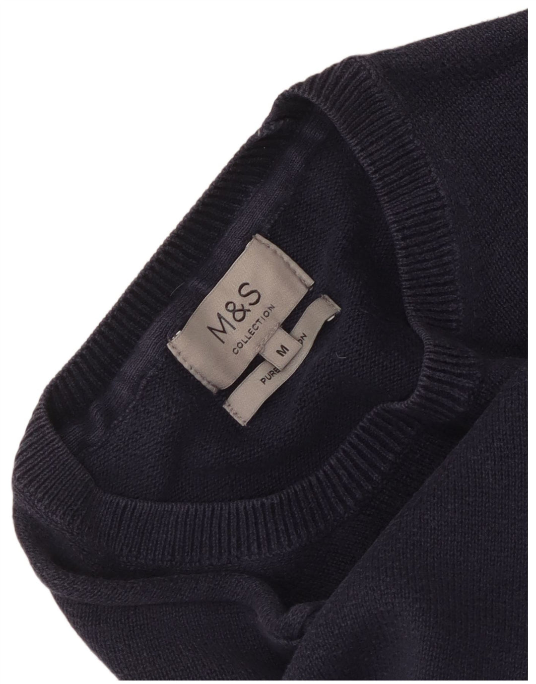 Suéter masculino Marks & Spencer com gola redonda, algodão azul marinho médio