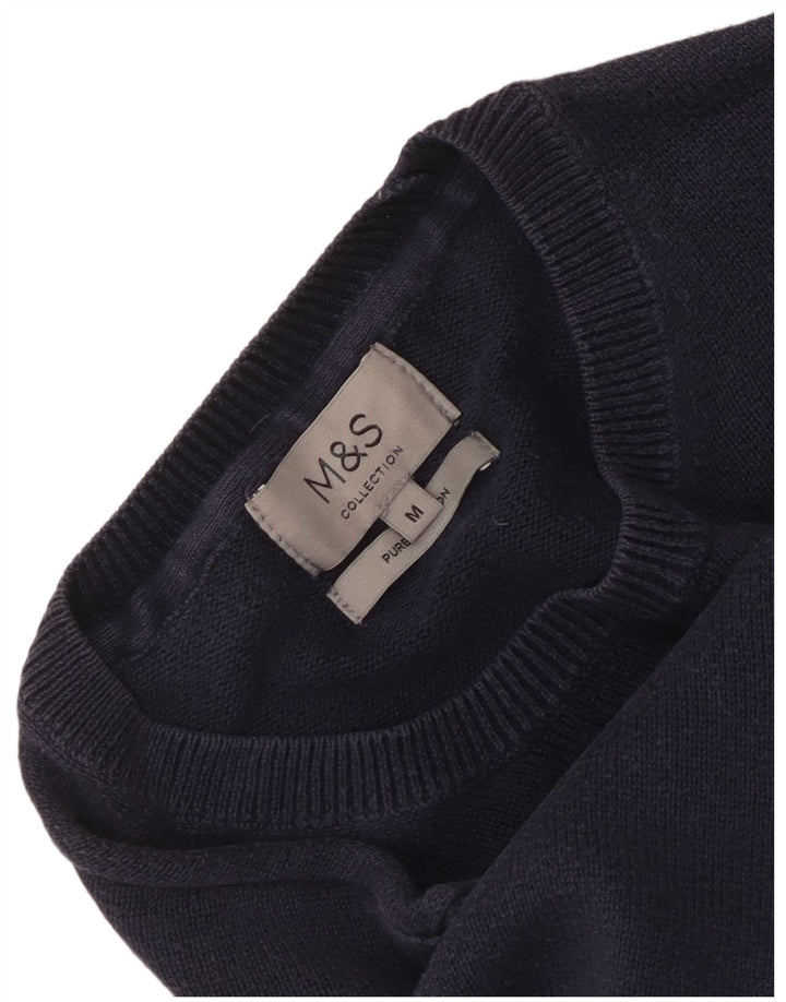 Suéter masculino Marks & Spencer com gola redonda, algodão azul marinho médio