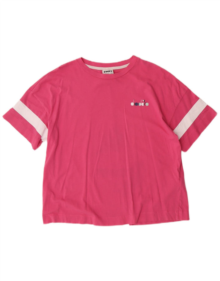 Camiseta feminina DIADORA UK 14 algodão listrado rosa médio