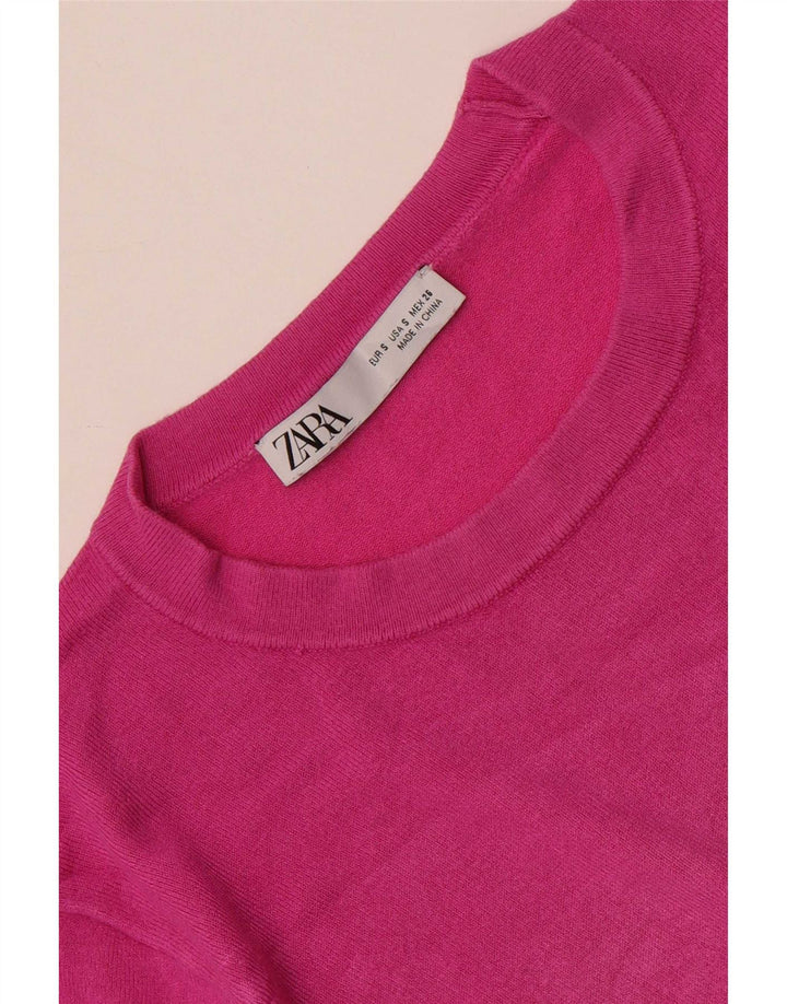 Suéter feminino Zara com gola redonda, Reino Unido 10 pequeno rosa