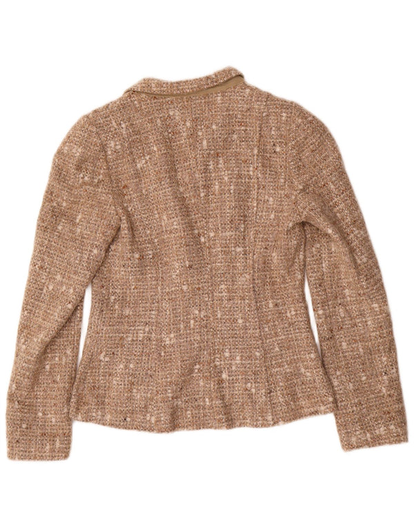 Jaqueta blazer feminina de 3 botões Benetton IT 42 acrílico manchado marrom médio