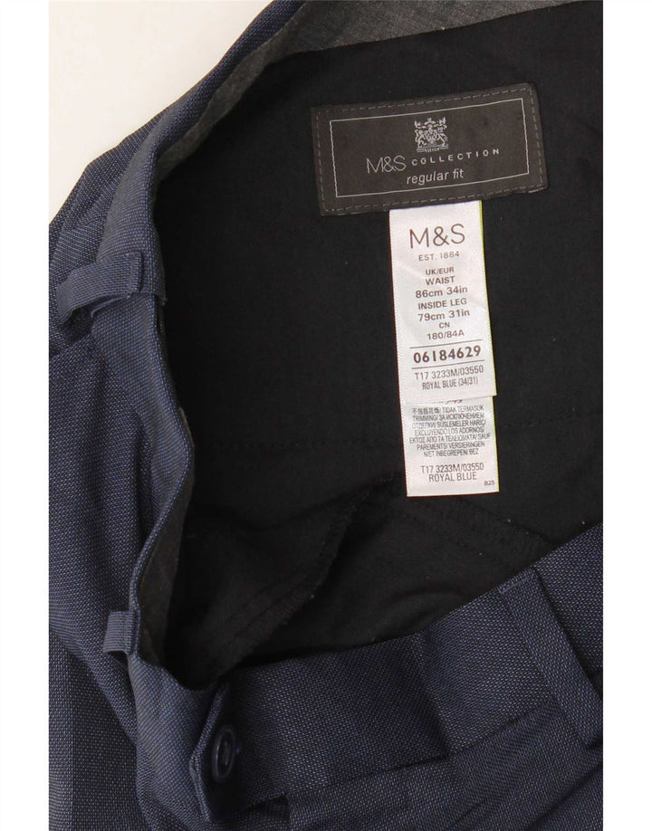 Calça masculina de ajuste regular Marks & Spencer W34 L31 azul marinho poliéster